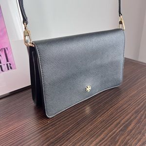 Tory Burch small crossbody, clutch bag. Black leather, fair condition